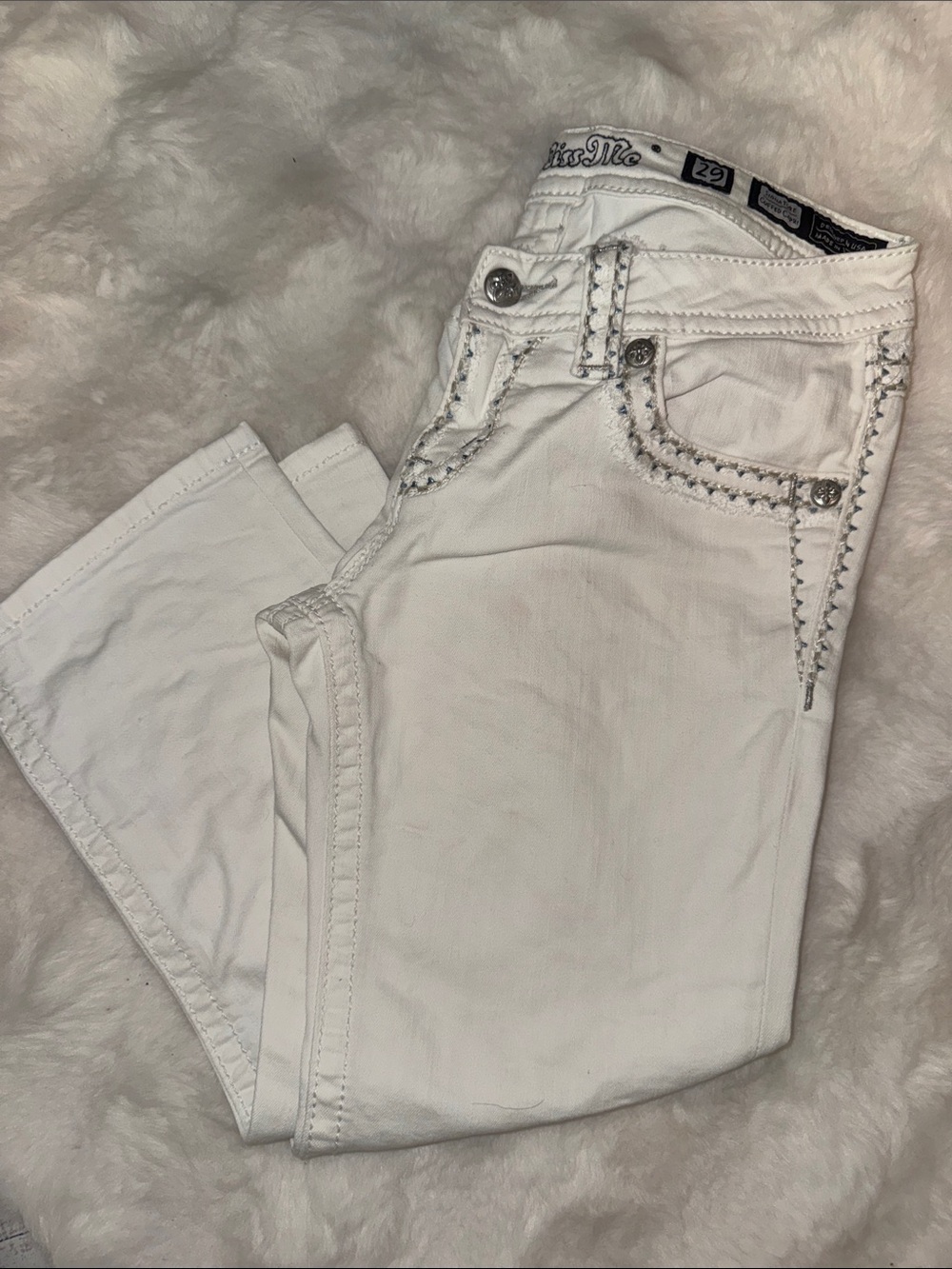 Miss Me White Capri Jeans with Embellished Pocket Trim